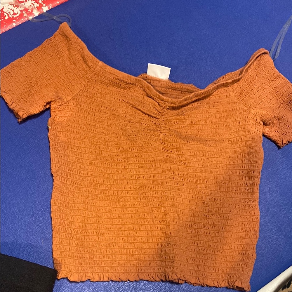 Rust Off-Shoulder Textured Top